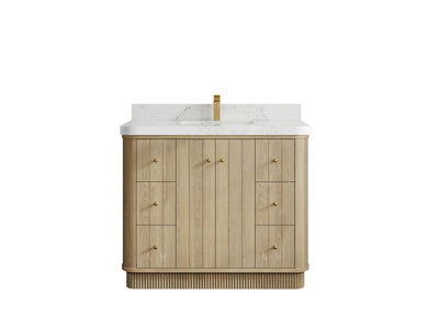 Houston White Oak 42 in. W x 22 in. D Free Standing Curved Edge Single Sink Bathroom Vanity - Willow Bath and Vanity