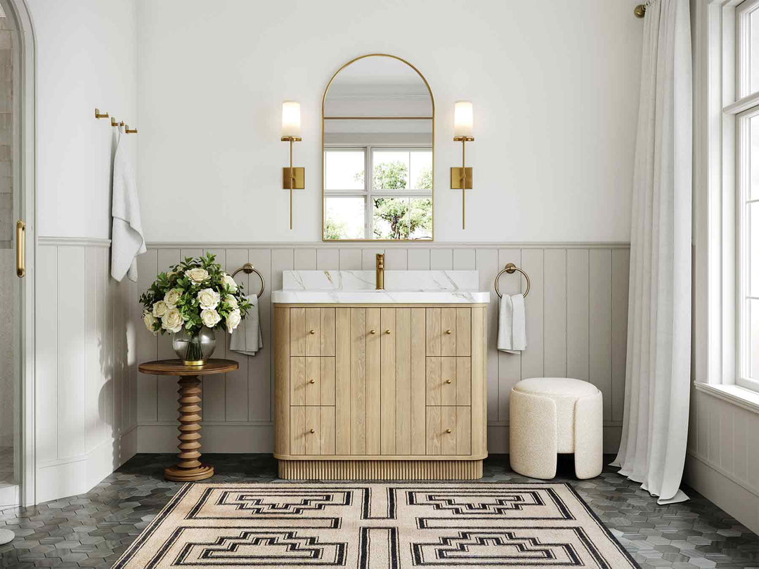 Houston White Oak 42 in. W x 22 in. D Free Standing Curved Edge Single Sink Bathroom Vanity - Willow Bath and Vanity