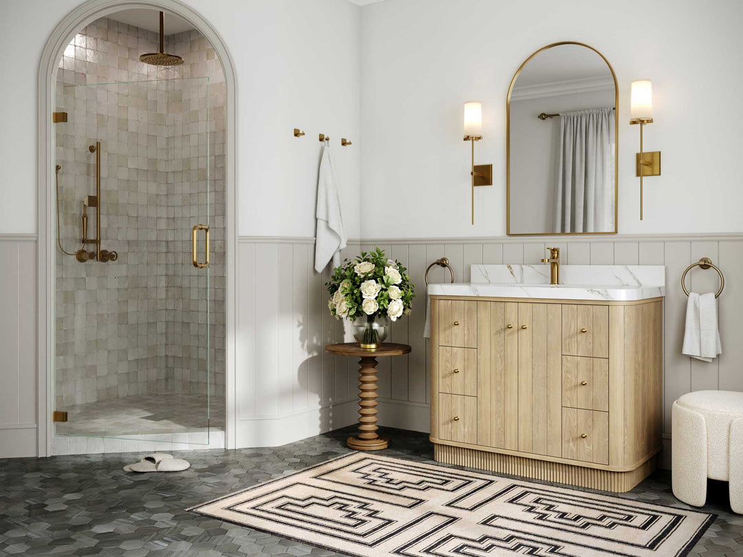 Houston White Oak 42 in. W x 22 in. D Free Standing Curved Edge Single Sink Bathroom Vanity - Willow Bath and Vanity