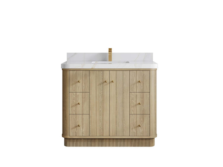 Houston White Oak 42 in. W x 22 in. D Free Standing Curved Edge Single Sink Bathroom Vanity - photo 12