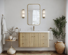Houston White Oak 48 in. W x 22 in. D Floating Single Sink Bathroom Vanity with Curved Edge Design - photo 5