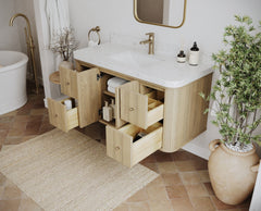 Houston White Oak 48 in. W x 22 in. D Floating Single Sink Bathroom Vanity with Curved Edge Design - photo 3
