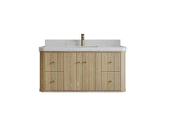 Houston White Oak 48 in. W x 22 in. D Floating Single Sink Bathroom Vanity with Curved Edge Design - photo 1