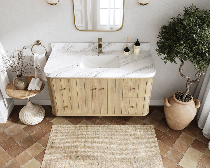 Houston White Oak 48 in. W x 22 in. D Floating Single Sink Bathroom Vanity with Curved Edge Design - photo 13