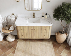 Houston White Oak 48 in. W x 22 in. D Floating Single Sink Bathroom Vanity with Curved Edge Design - photo 11