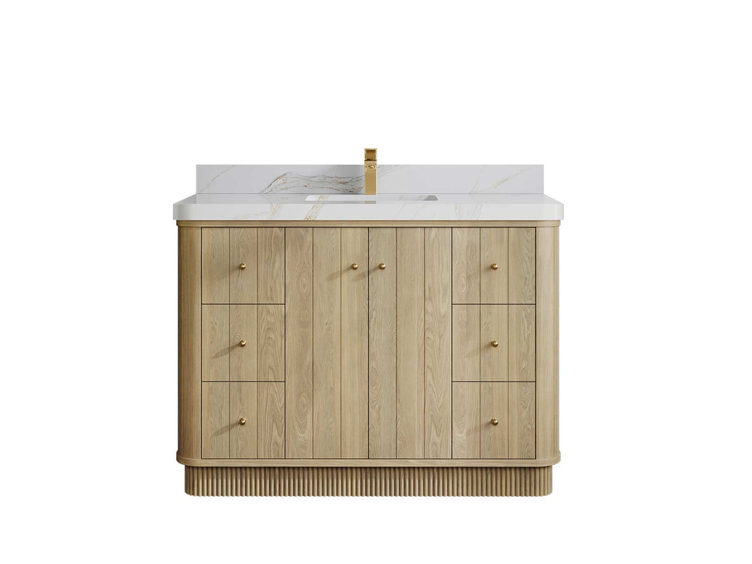 Houston White Oak 48 in. W x 22 in. D Free Standing Curved Edge Single Sink Bathroom Vanity - Willow Bath and Vanity