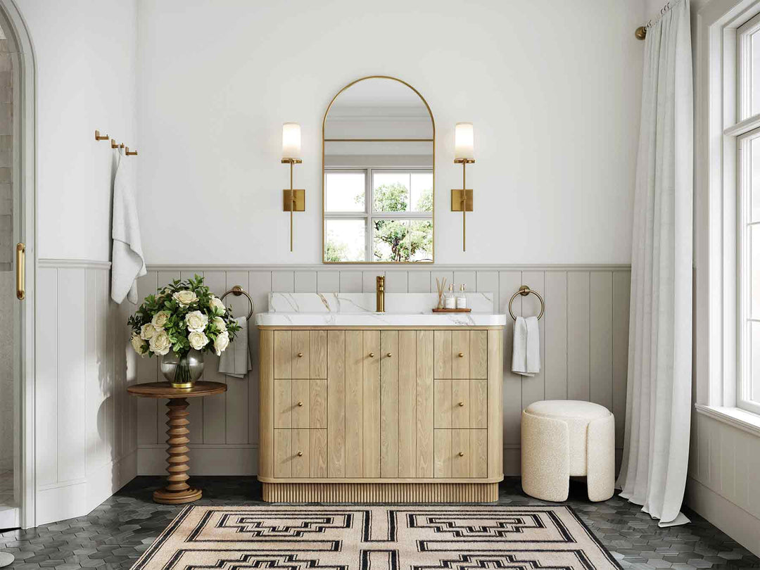 Houston White Oak 48 in. W x 22 in. D Free Standing Curved Edge Single Sink Bathroom Vanity - Willow Bath and Vanity