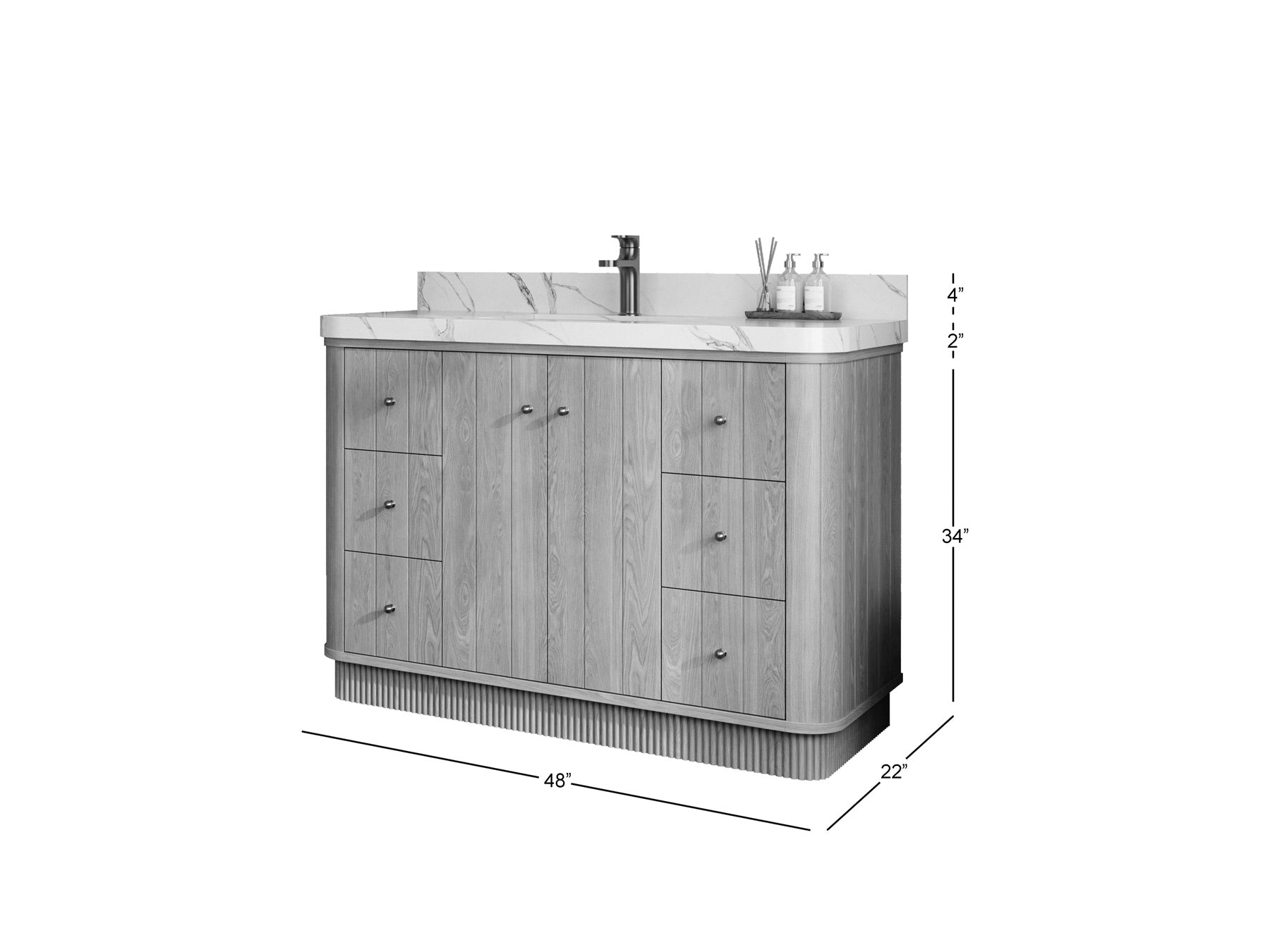 Houston White Oak 48 in. W x 22 in. D Free Standing Curved Edge Single Sink Bathroom Vanity - Willow Bath and Vanity