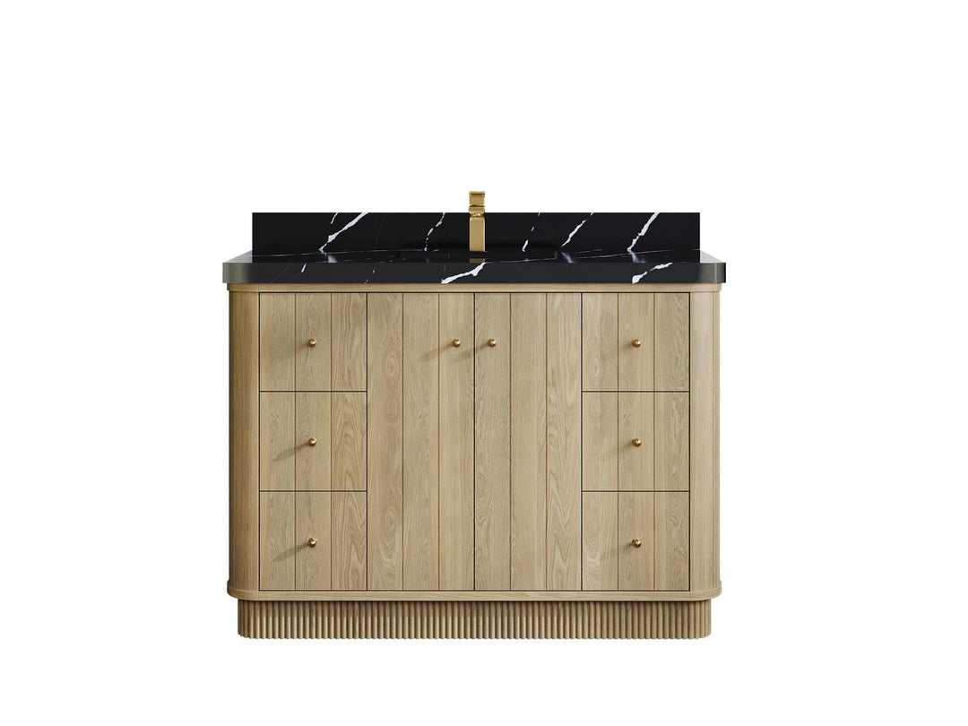 Houston White Oak 48 in. W x 22 in. D Free Standing Curved Edge Single Sink Bathroom Vanity - Willow Bath and Vanity