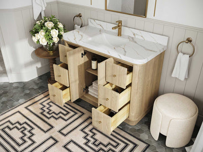 Houston White Oak 48 in. W x 22 in. D Free Standing Curved Edge Single Sink Bathroom Vanity - Willow Bath and Vanity