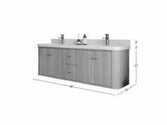 Houston White Oak 60 in. W x 22 in. D Floating Double Sink Bathroom Vanity with Curved Edge Design - photo 6