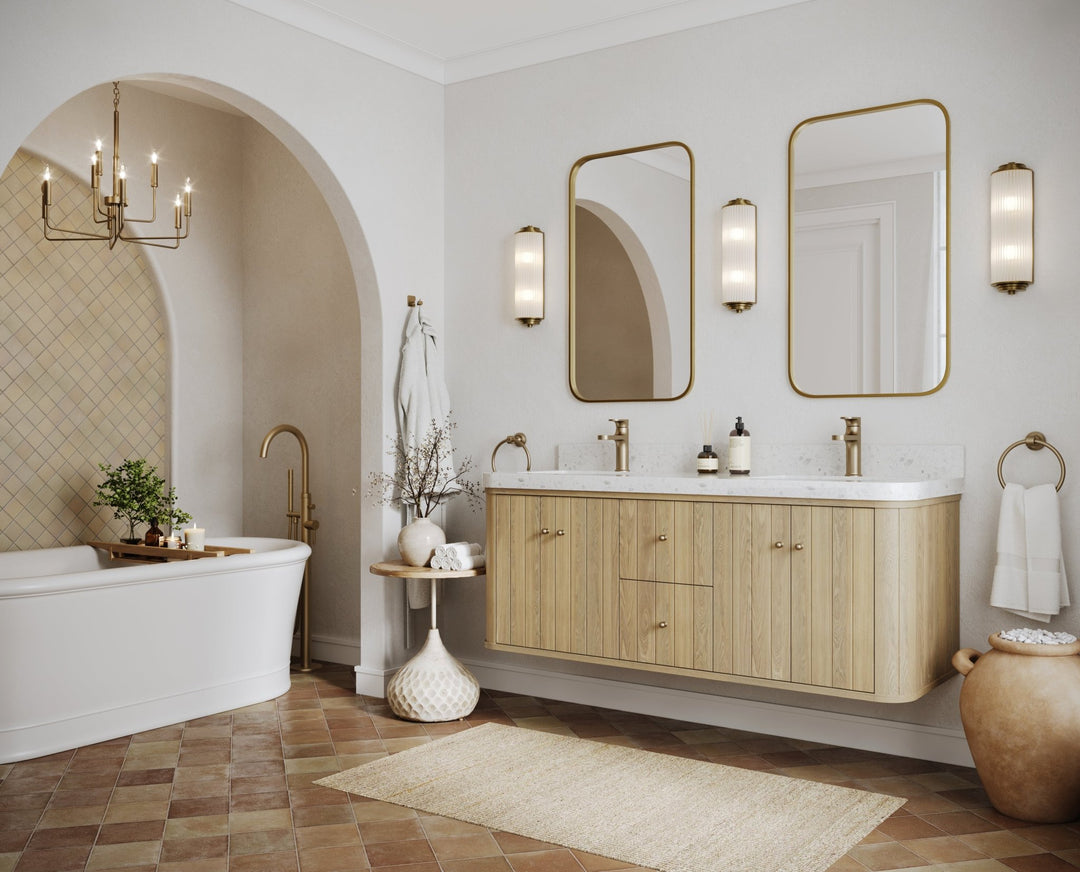 Houston White Oak 60 in. W x 22 in. D Floating Double Sink Bathroom Vanity with Curved Edge Design - Willow Bath and Vanity