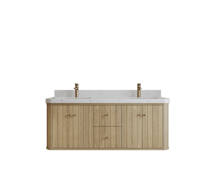 Houston White Oak 60 in. W x 22 in. D Floating Double Sink Bathroom Vanity with Curved Edge Design - photo 1