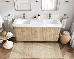 Houston White Oak 60 in. W x 22 in. D Floating Double Sink Bathroom Vanity with Curved Edge Design - photo 11