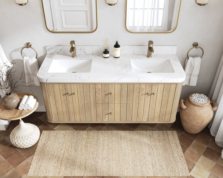 Houston White Oak 60 in. W x 22 in. D Floating Double Sink Bathroom Vanity with Curved Edge Design - photo 12