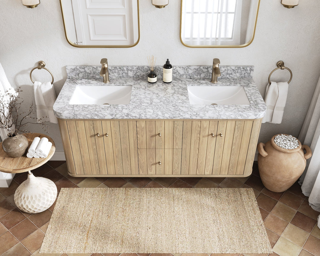 Houston White Oak 60 in. W x 22 in. D Floating Double Sink Bathroom Vanity with Curved Edge Design | 
              
                Nordic White Oak
                
                  
             - HOU-FLT-CAB-NORW-59D - photo №16