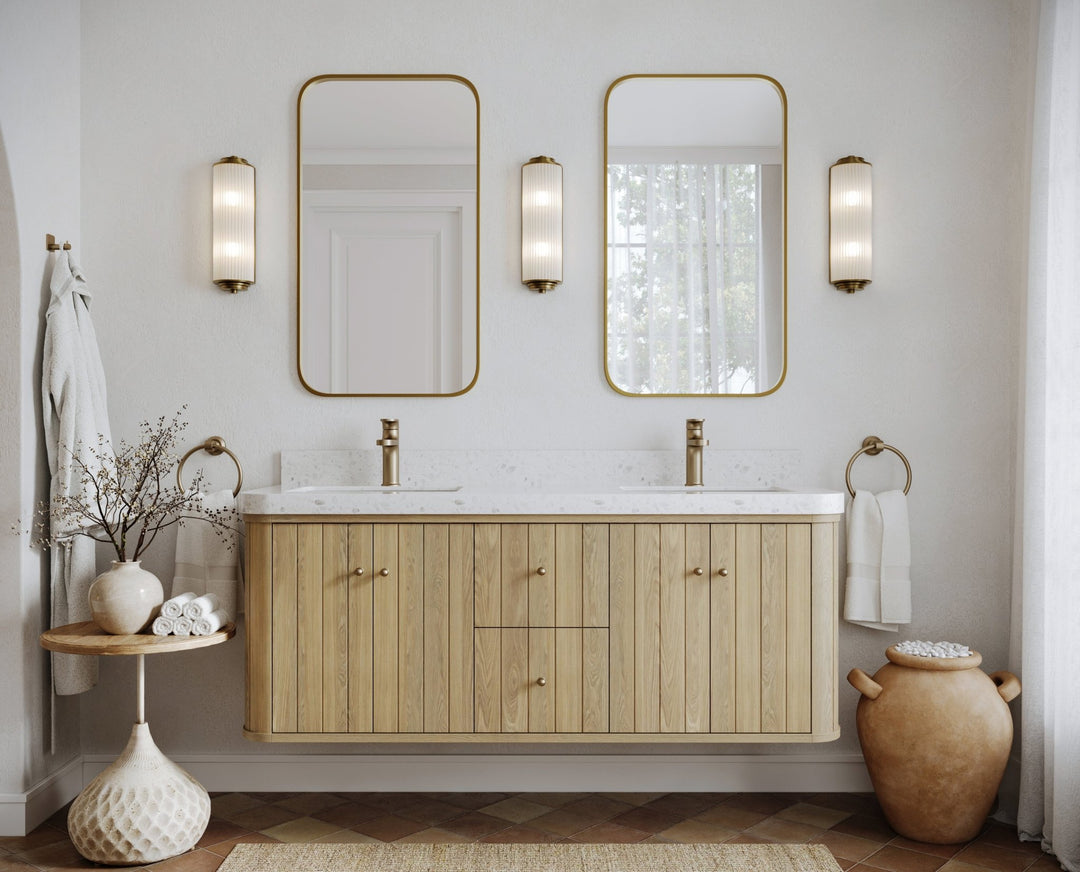 Houston White Oak 60 in. W x 22 in. D Floating Double Sink Bathroom Vanity with Curved Edge Design - Willow Bath and Vanity