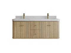 Houston White Oak 60 in. W x 22 in. D Floating Double Sink Bathroom Vanity with Curved Edge Design - photo 1