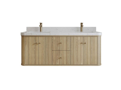 Houston White Oak 60 in. W x 22 in. D Floating Double Sink Bathroom Vanity with Curved Edge Design - Willow Bath and Vanity