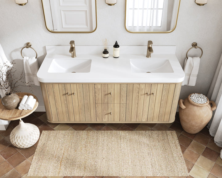 Houston White Oak 60 in. W x 22 in. D Floating Double Sink Bathroom Vanity with Curved Edge Design - photo 9