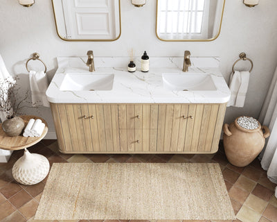 Houston White Oak 60 in. W x 22 in. D Floating Double Sink Bathroom Vanity with Curved Edge Design - Willow Bath and Vanity