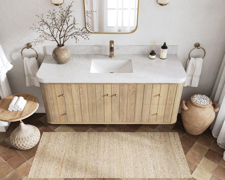 Houston White Oak 60 in. W x 22 in. D Floating Single Sink Bathroom Vanity with Curved Edge Design - photo 15