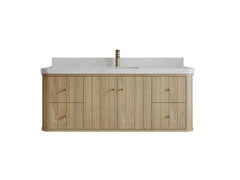 Houston White Oak 60 in. W x 22 in. D Floating Single Sink Bathroom Vanity with Curved Edge Design - photo 1