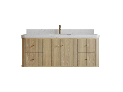 Houston White Oak 60 in. W x 22 in. D Floating Single Sink Bathroom Vanity with Curved Edge Design - Willow Bath and Vanity