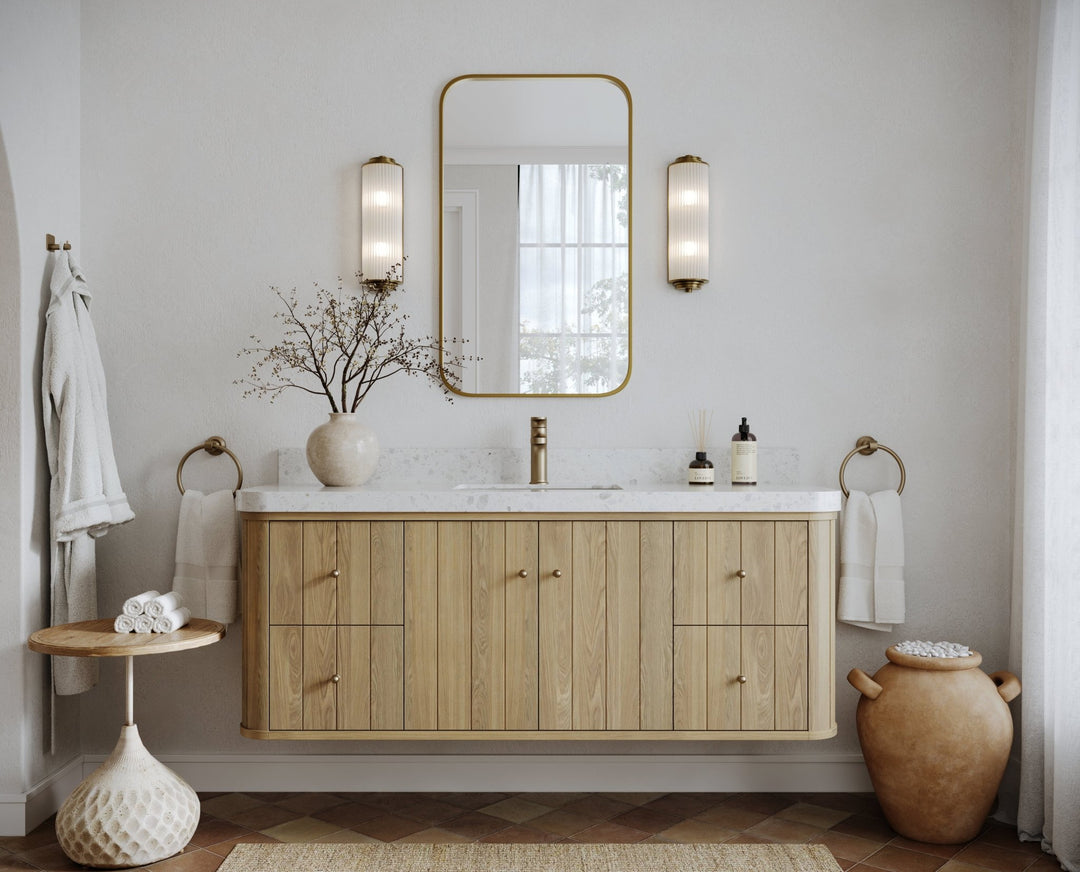 Houston White Oak 60 in. W x 22 in. D Floating Single Sink Bathroom Vanity with Curved Edge Design - Willow Bath and Vanity