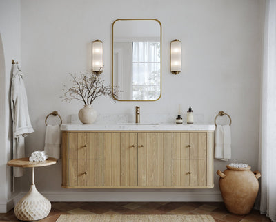 Houston White Oak 60 in. W x 22 in. D Floating Single Sink Bathroom Vanity with Curved Edge Design - Willow Bath and Vanity