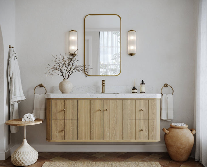 Houston White Oak 60 in. W x 22 in. D Floating Single Sink Bathroom Vanity with Curved Edge Design - photo 5