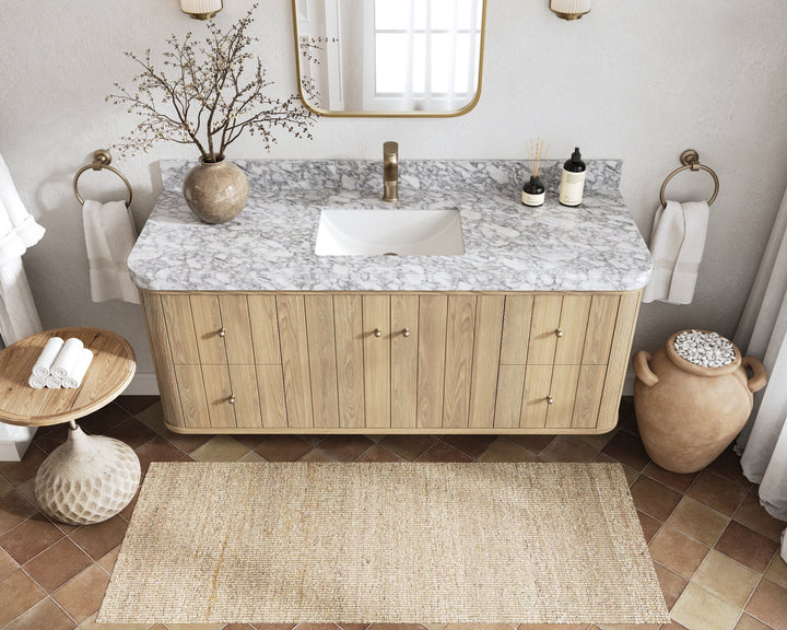 Houston White Oak 60 in. W x 22 in. D Floating Single Sink Bathroom Vanity with Curved Edge Design - photo 14