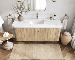 Houston White Oak 60 in. W x 22 in. D Floating Single Sink Bathroom Vanity with Curved Edge Design - photo 11