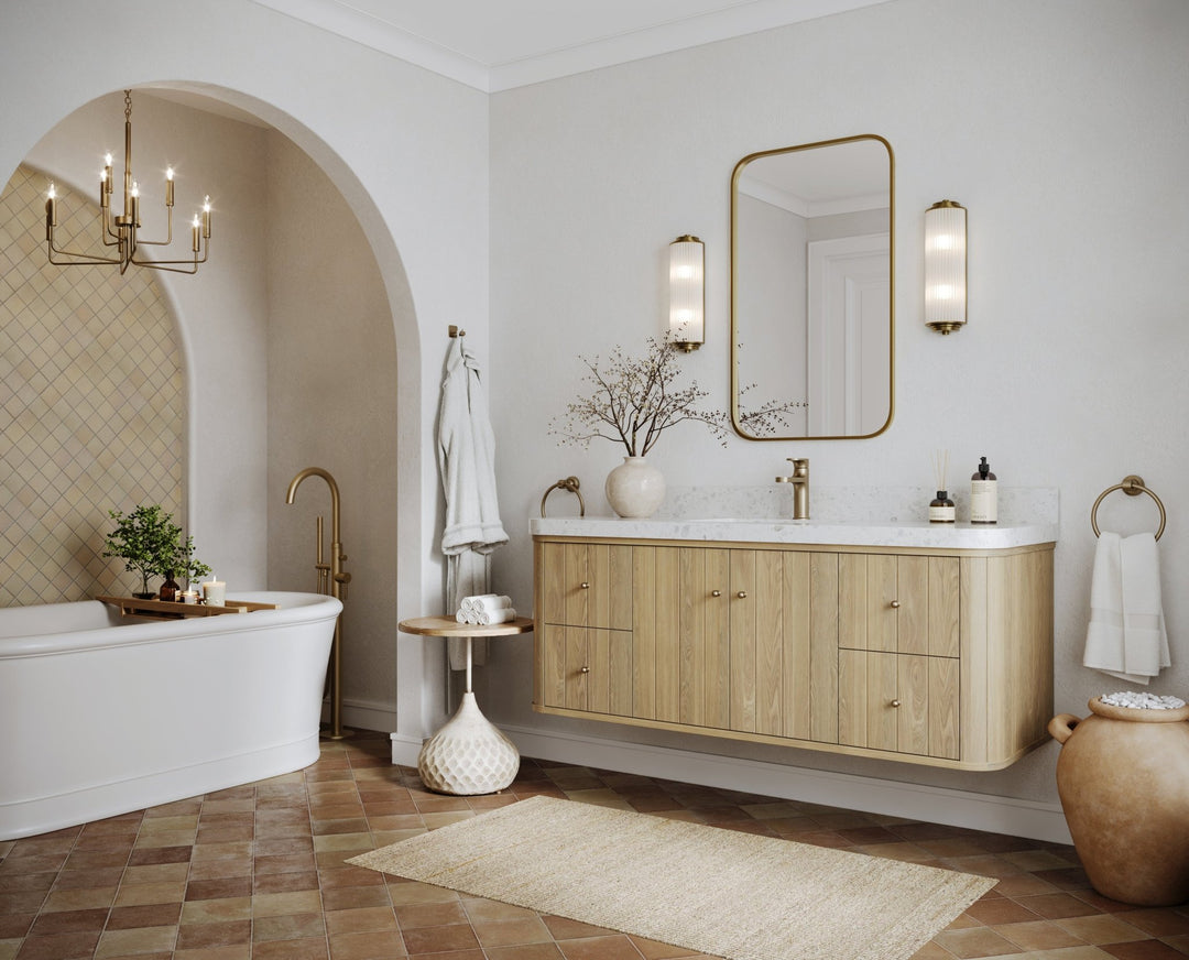 Houston White Oak 60 in. W x 22 in. D Floating Single Sink Bathroom Vanity with Curved Edge Design - Willow Bath and Vanity