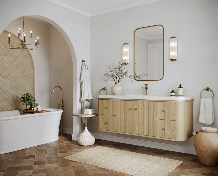 Houston White Oak 60 in. W x 22 in. D Floating Single Sink Bathroom Vanity with Curved Edge Design - photo 2