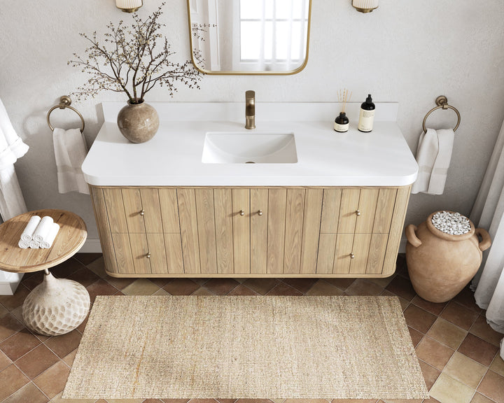 Houston White Oak 60 in. W x 22 in. D Floating Single Sink Bathroom Vanity with Curved Edge Design - photo 10