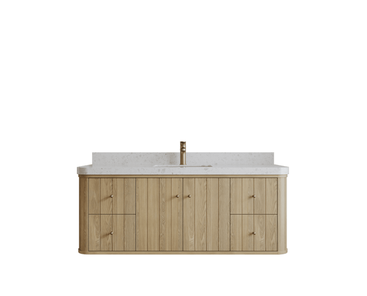 Houston White Oak 60 in. W x 22 in. D Floating Single Sink Bathroom Vanity with Curved Edge Design - photo 1