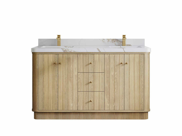 Houston White Oak 60 in. W x 22 in. D Free Standing Curved Edge Double Sink Bathroom Vanity - photo 10