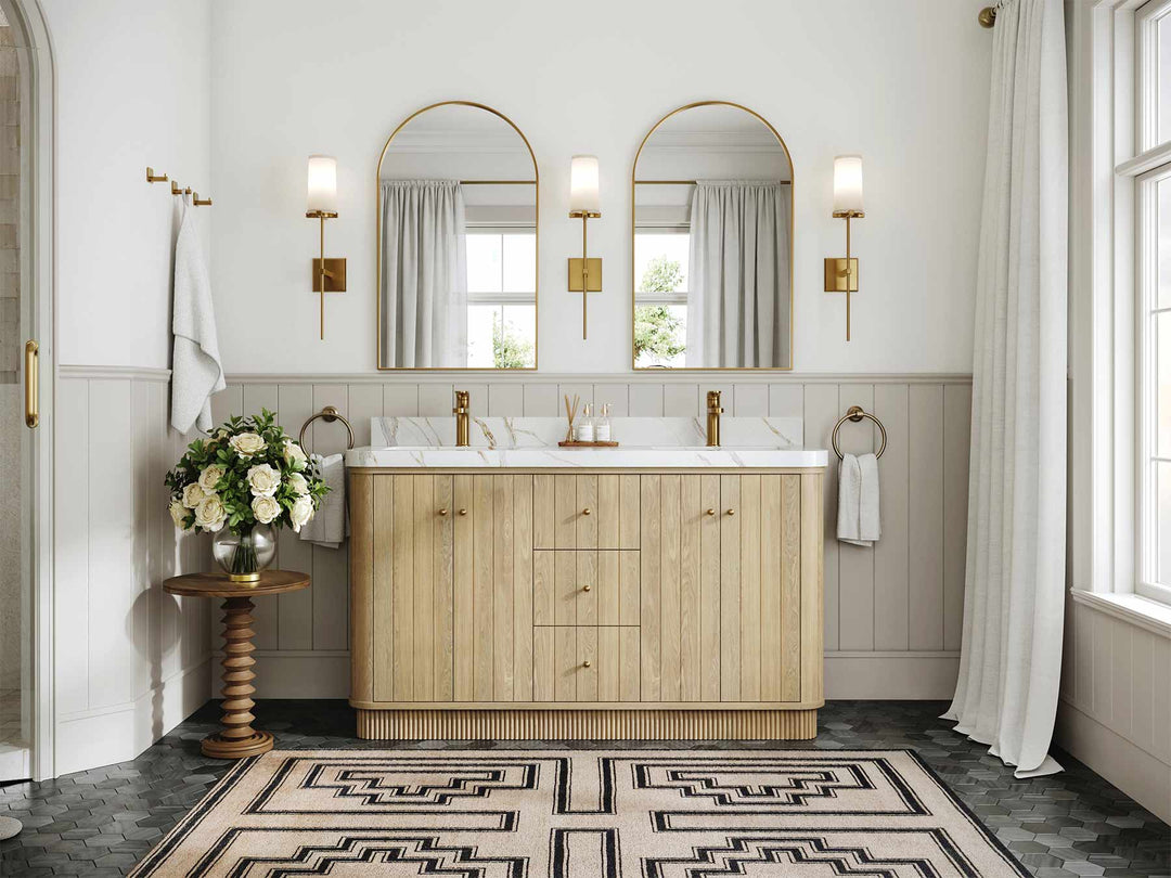 Houston White Oak 60 in. W x 22 in. D Free Standing Curved Edge Double Sink Bathroom Vanity - Willow Bath and Vanity