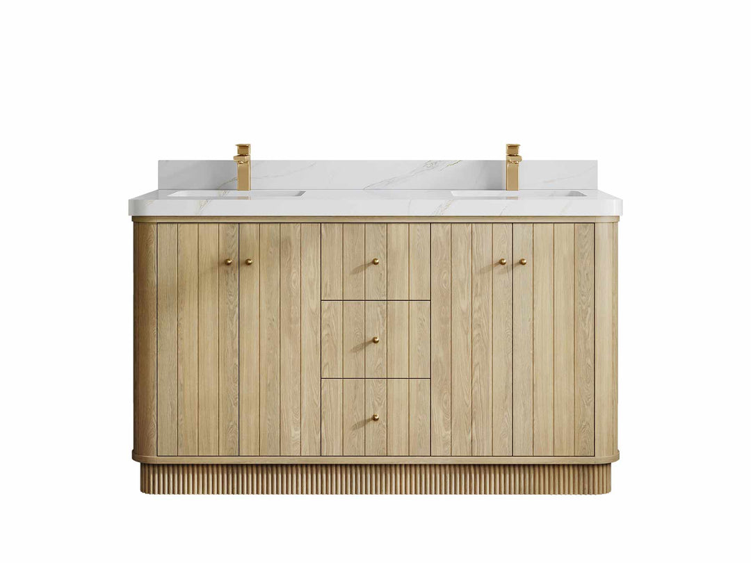 Houston White Oak 60 in. W x 22 in. D Free Standing Curved Edge Double Sink Bathroom Vanity - Willow Bath and Vanity