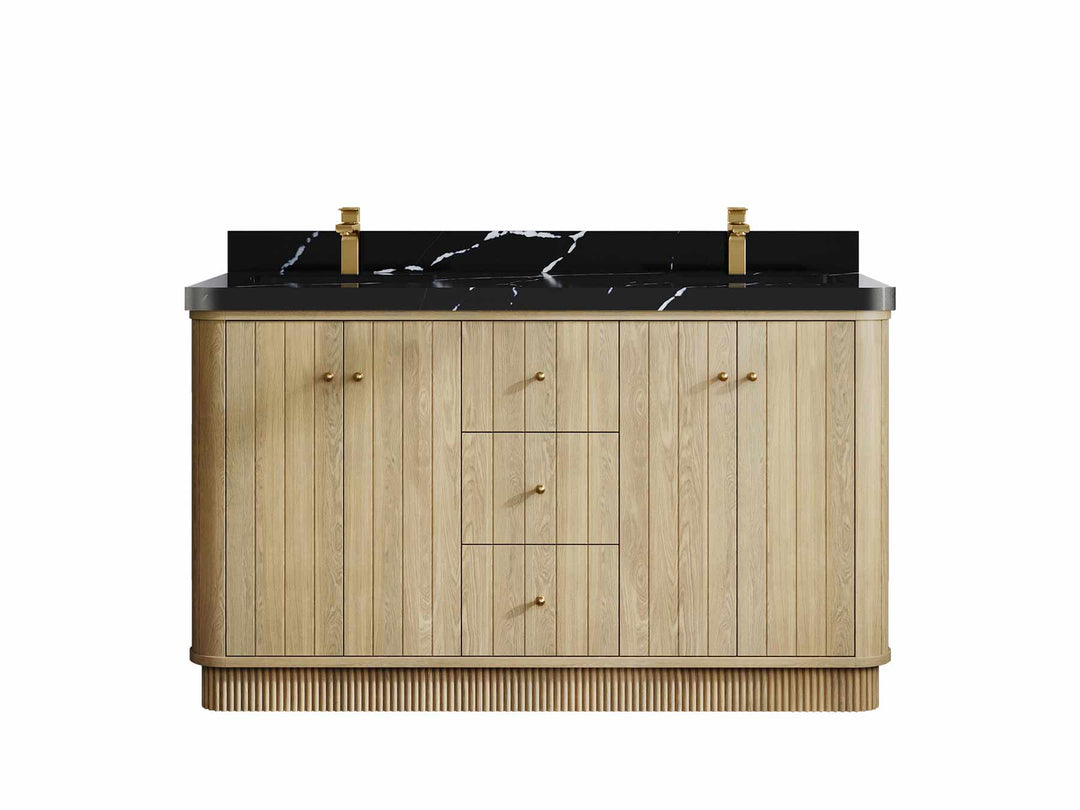 Houston White Oak 60 in. W x 22 in. D Free Standing Curved Edge Double Sink Bathroom Vanity - Willow Bath and Vanity