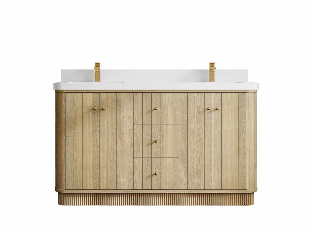 Houston White Oak 60 in. W x 22 in. D Free Standing Curved Edge Double Sink Bathroom Vanity - Willow Bath and Vanity