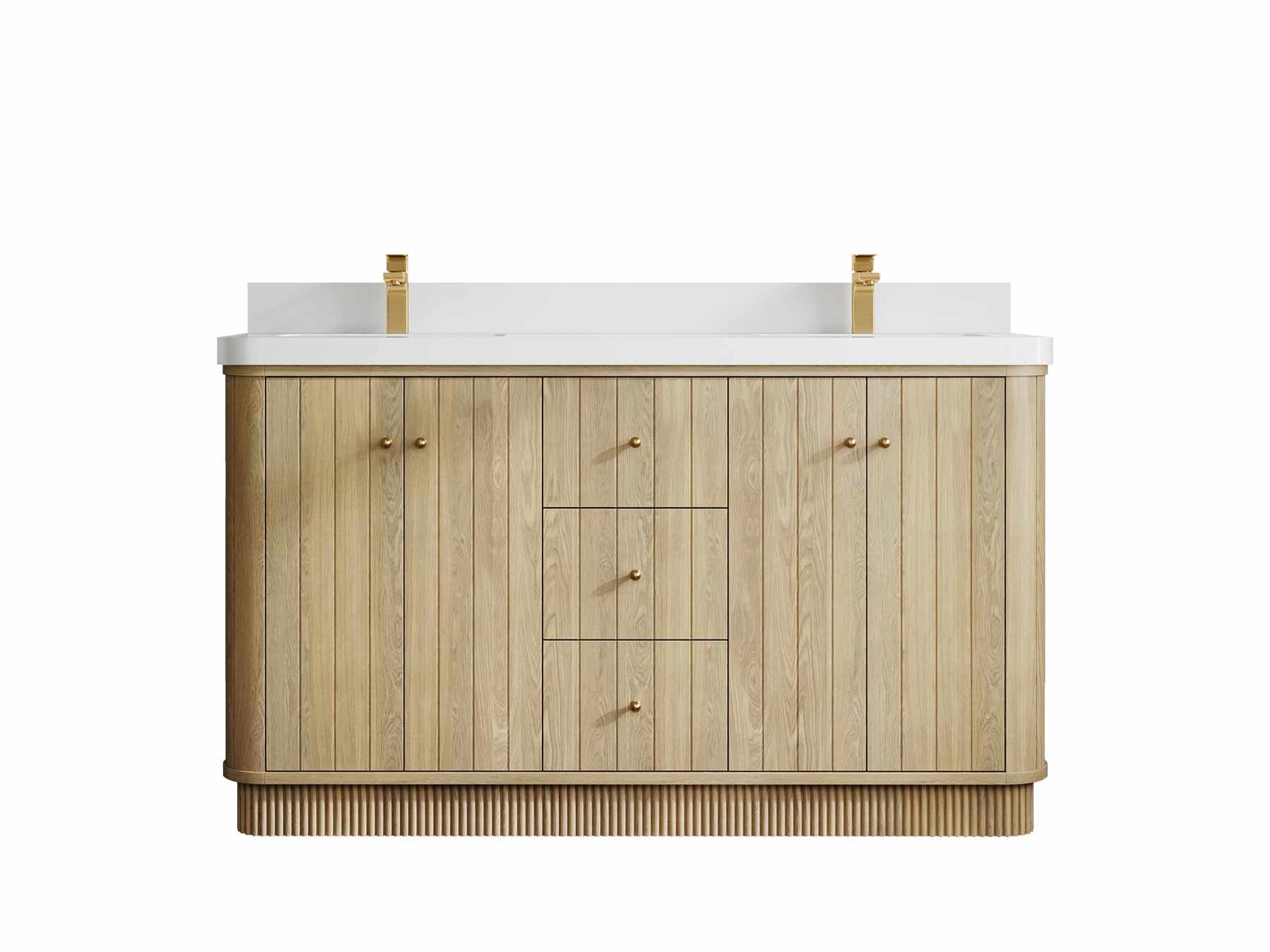 Houston White Oak 60 in. W x 22 in. D Free Standing Curved Edge Double Sink Bathroom Vanity - Willow Bath and Vanity