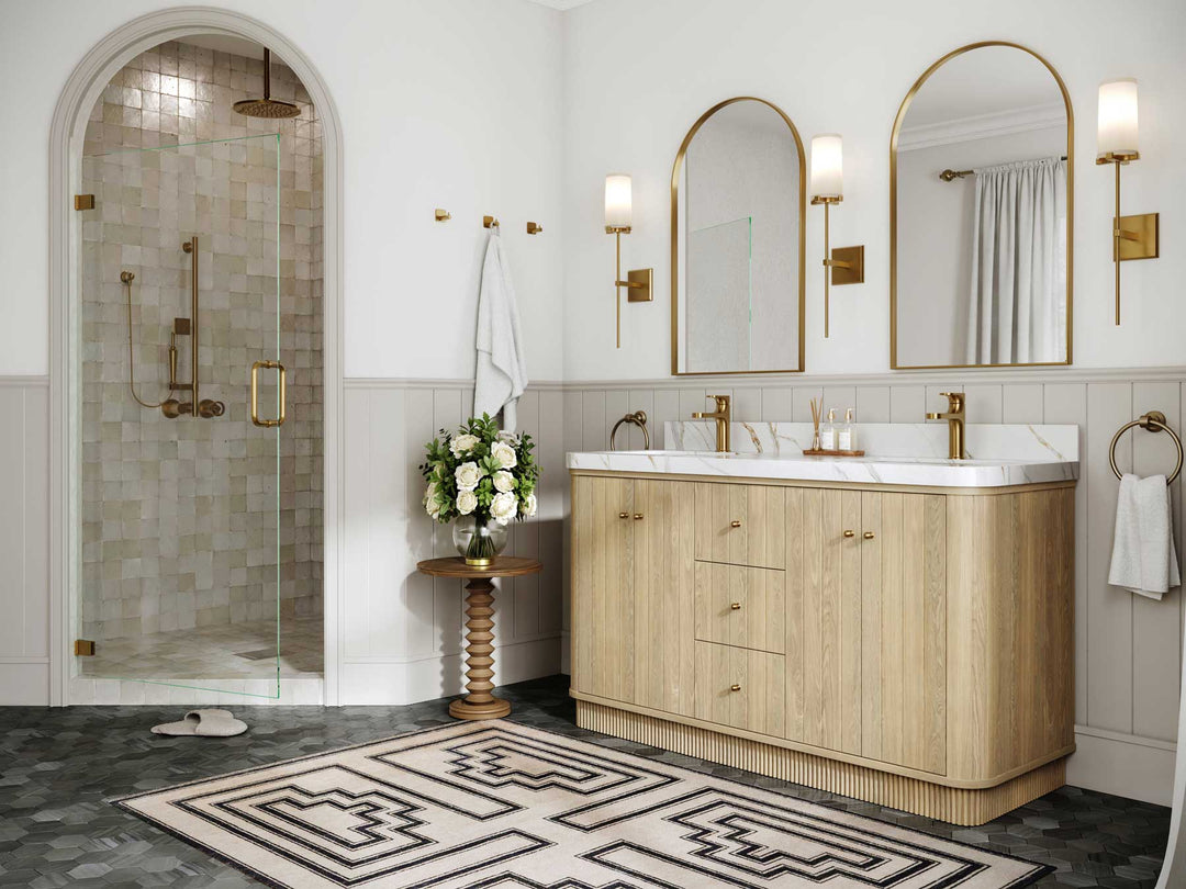 Houston White Oak 60 in. W x 22 in. D Free Standing Curved Edge Double Sink Bathroom Vanity - Willow Bath and Vanity