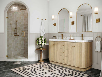 Houston White Oak 60 in. W x 22 in. D Free Standing Curved Edge Double Sink Bathroom Vanity - Willow Bath and Vanity