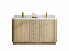 Houston White Oak 60 in. W x 22 in. D Free Standing Curved Edge Double Sink Bathroom Vanity - photo 1