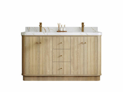 Houston White Oak 60 in. W x 22 in. D Free Standing Curved Edge Double Sink Bathroom Vanity - Willow Bath and Vanity