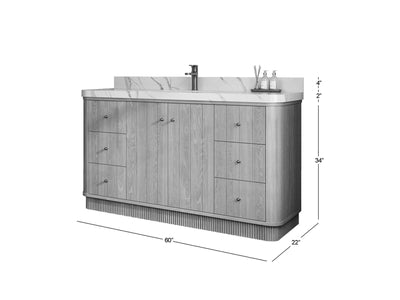 Houston White Oak 60 in. W x 22 in. D Free Standing Curved Edge Single Sink Bathroom Vanity - Willow Bath and Vanity