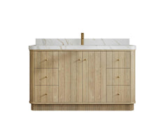 Houston White Oak 60 in. W x 22 in. D Free Standing Curved Edge Single Sink Bathroom Vanity - photo 1