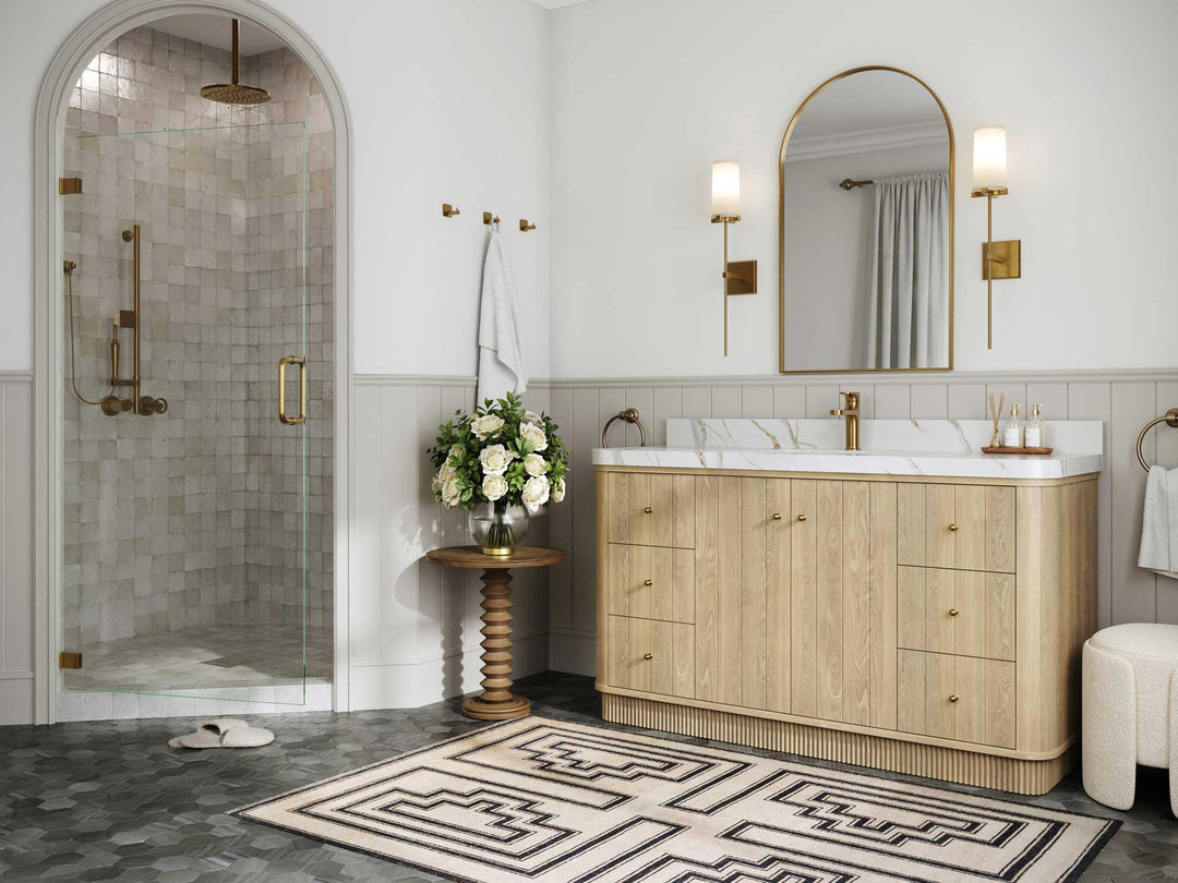 Houston White Oak 60 in. W x 22 in. D Free Standing Curved Edge Single Sink Bathroom Vanity - Willow Bath and Vanity